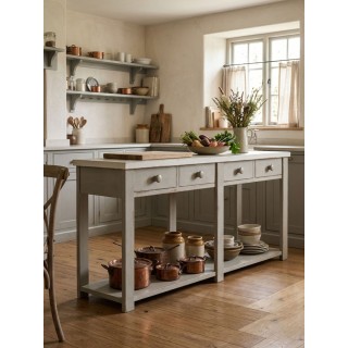 Bancone cucina in legno massello con 4 cassetti e ripiano