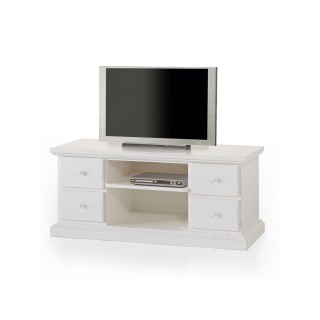 Cassapanca porta TV bianca con 4 cassetti e 2 vani a giorno