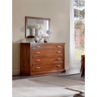 Comò Classico Noce Chiaro 4 Cassetti Maniglie Rettangolari Ottone Stile Lineare