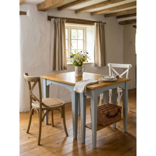 Consolle in abete laccato azzurro con piano miele 80x30 – Stile country chic