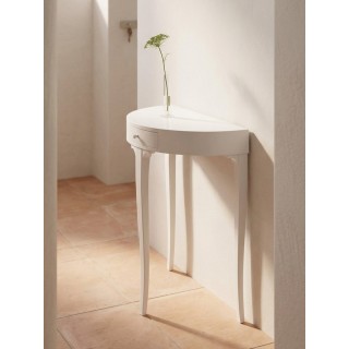 Consolle mezzaluna laccata bianca con cassetto – 3 gambe