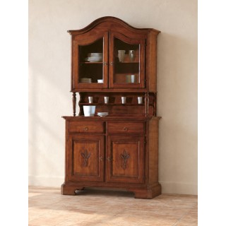 Vetrina con credenza 2 ante e 2 cassetti con ante sagomate e decoro spiga di grano