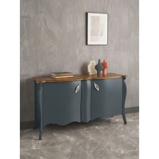 Credenza Sagomata Legno Massello Grigio con Carrello Bicchieri