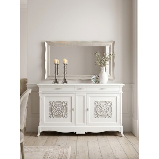 Credenza Shabby Chic Bianco 2 Ante Bugnate Traforo 3 Cassetti 