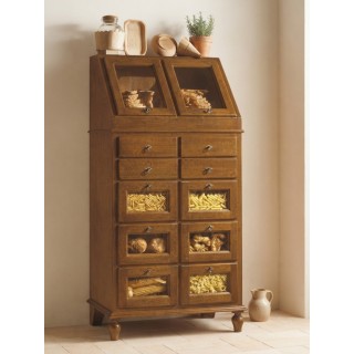 Dispensa con 2 ribalte e 10 cassetti in legno noce stile Bassano
