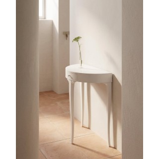 Consolle mezzaluna laccata bianca con cassetto – 3 gambe