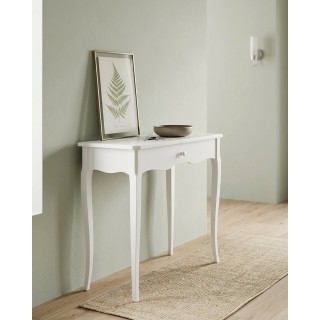 Consolle rettangolare in legno laccato bianco con cassetto