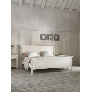 Letto matrimoniale shabby chic in legno bianco provenzale con profili grigi