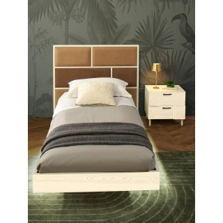 Letto singolo sospeso con testata imbottita color cuoio –  Linea Terra