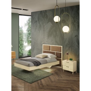 Letto sospeso da una piazza e mezza con testata imbottita color cuoio –  Linea Terra