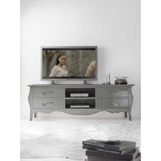 Porta TV shabby chic con 4 cassetti e 2 vani a giorno grigio