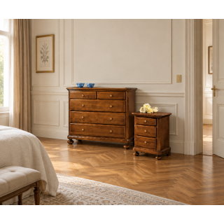 Comò 5 Cassetti Legno Lucidato Noce Stile Bassano L116xH101 | Essenza Viva 