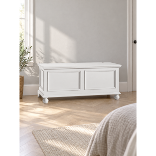 Cassapanca in legno laccato bianco con piedini torniti lunga 120 