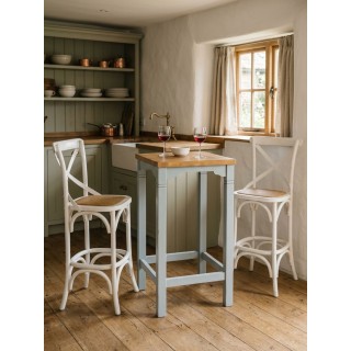 Tavolino da bar in legno laccato azzurro con piano miele – Stile country chic