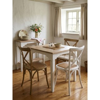 Tavolo in abete laccato bianco con piano naturale – stile country 80x80 cm