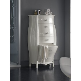 Cassettiera luxury bombata 4 cassetti con ribalta in legno massello bianco gloss