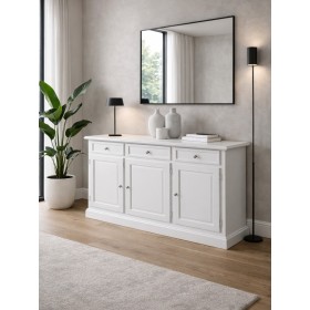 Credenza Legno Massello Bianco Opaco 3 Ante 3 Cassetti