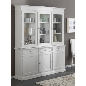 Credenza con alzata in legno laccato bianco a 3 ante vetrina e 3 cassetti
