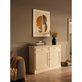 Credenza bassa in legno laccato bianco con 2 ante e 2 cassetti