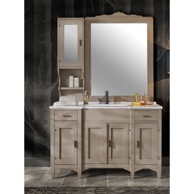 Mobile bagno classico completo in legno massello con 4 ante, 2 cassetti e vetrinetta