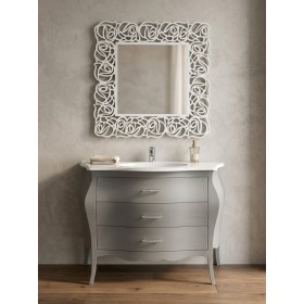 Mobile bagno luxury bombato 3 cassetti grigio cenere patinato con top in mineral marmo